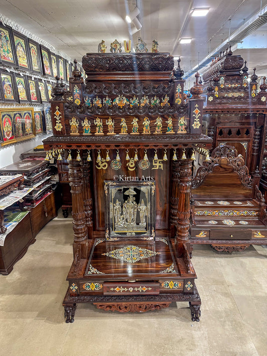 Rosewood Pooja Mandir | Dasavatar & Ashtalakshmi Inlay | 6x3x2 ft