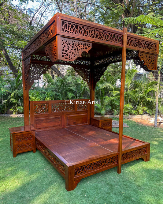 Royal Teakwood King Poster Bed | Lattice Design | 78"x72" Mattress Size