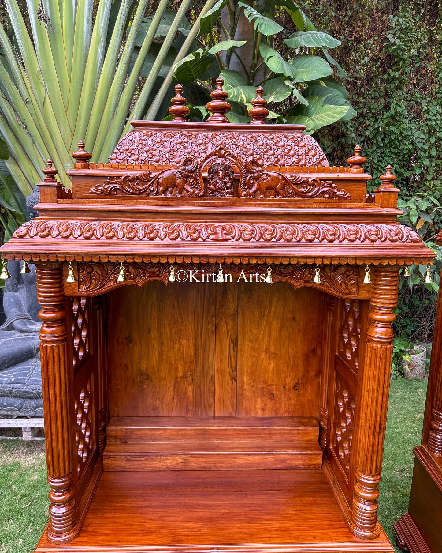 Fine Teakwood Carved Mandir | 6.6x4x2 ft | Walnut Finish