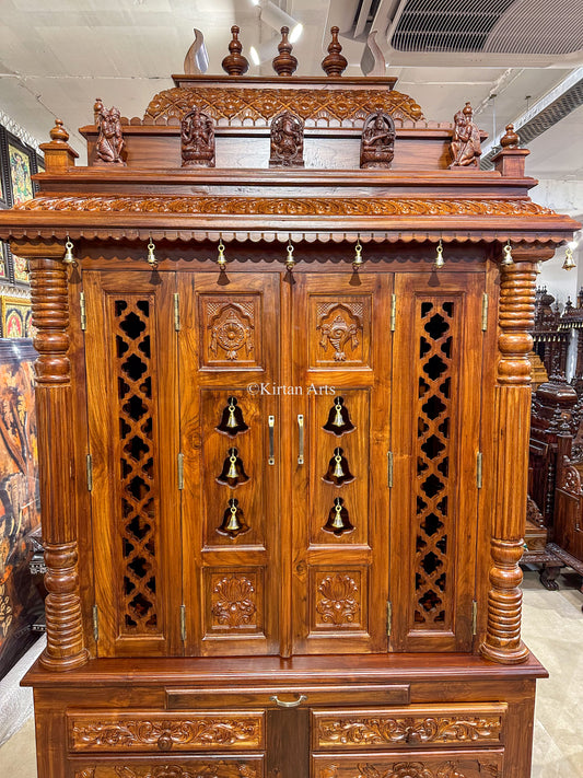 Teakwood Carved Mandir with Storage | 6.5x4x2 FT