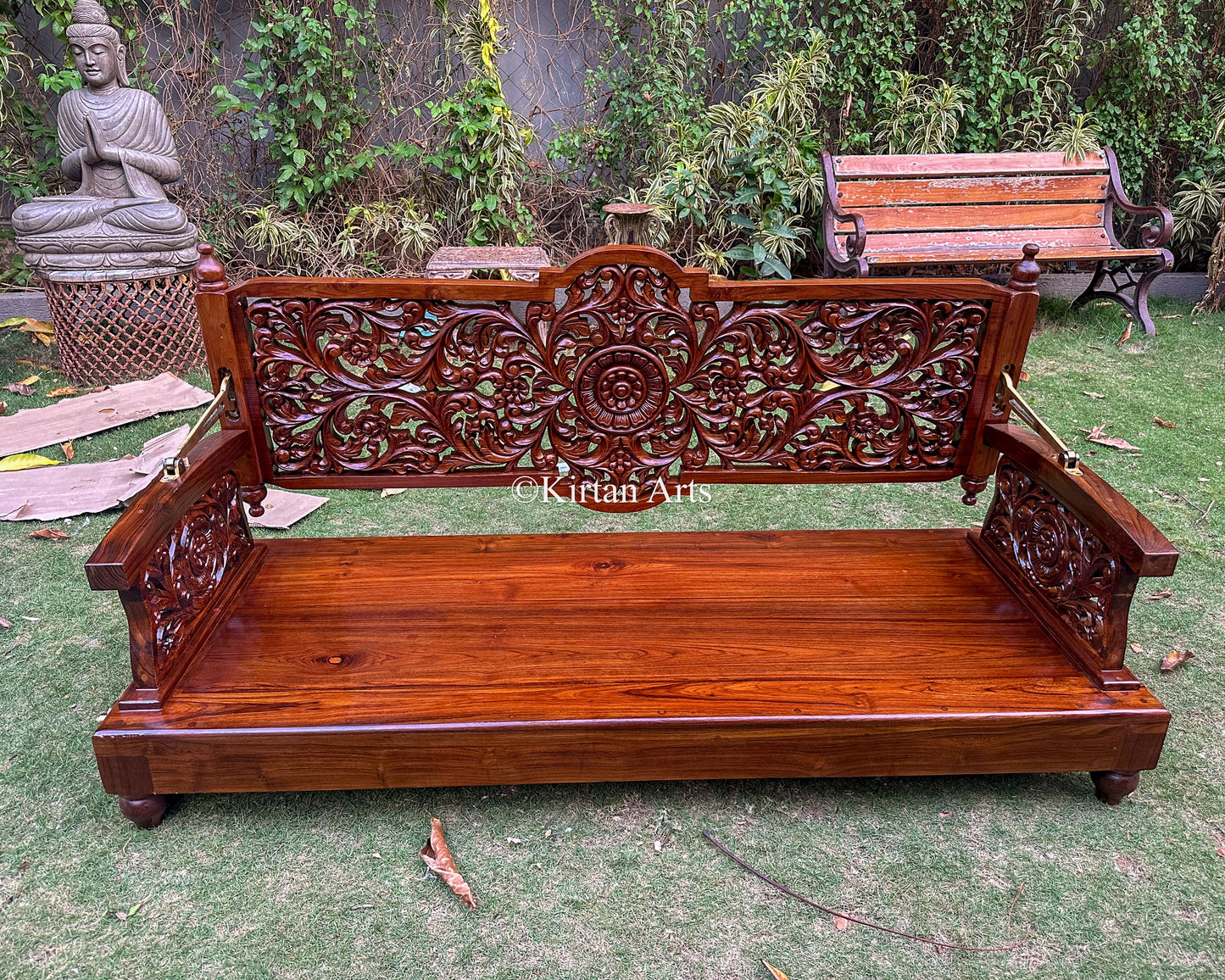 Handcarved Teakwood Swing/Jhula/ Oonjal | Reversible Backrest | 5x2 ft | Intricate Carving