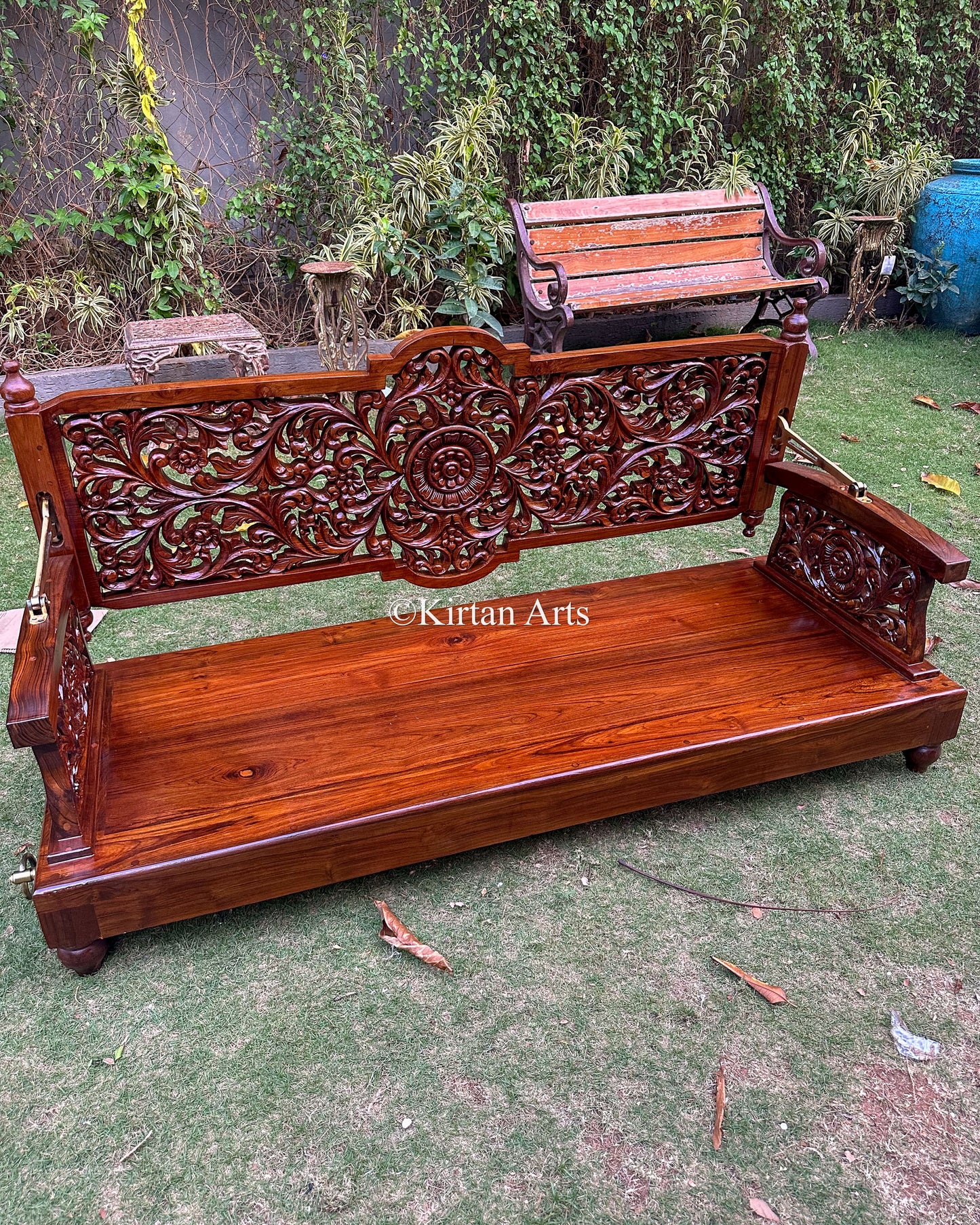 Handcarved Teakwood Swing/Jhula/ Oonjal | Reversible Backrest | 5x2 ft | Intricate Carving