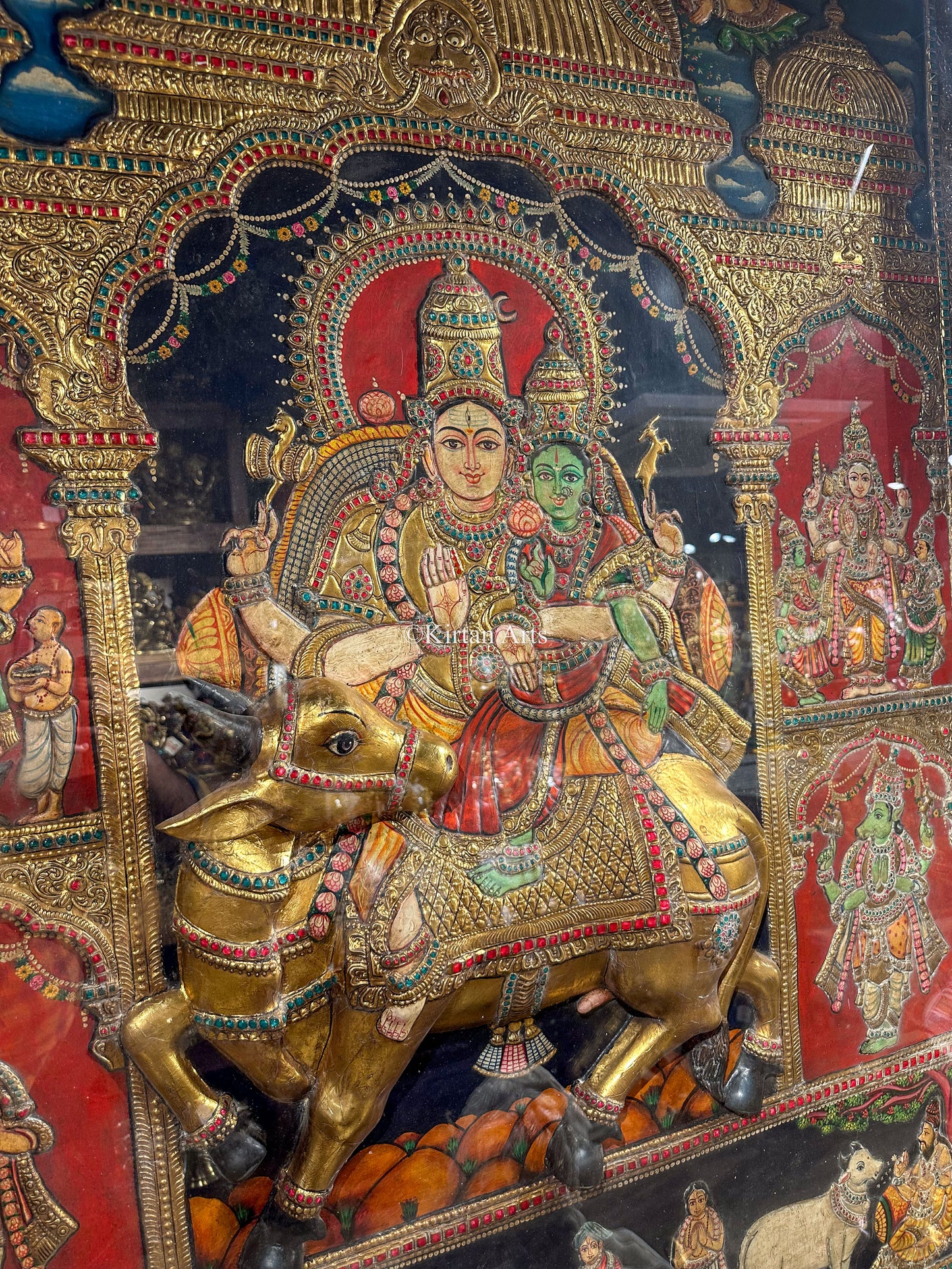 Lord Shiva Pradosham Tanjore Painting | 5.5x4.5 ft | Antique Finish