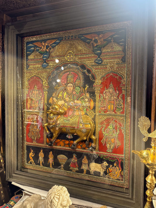 Lord Shiva Pradosham Tanjore Painting | 5.5x4.5 ft | Antique Finish