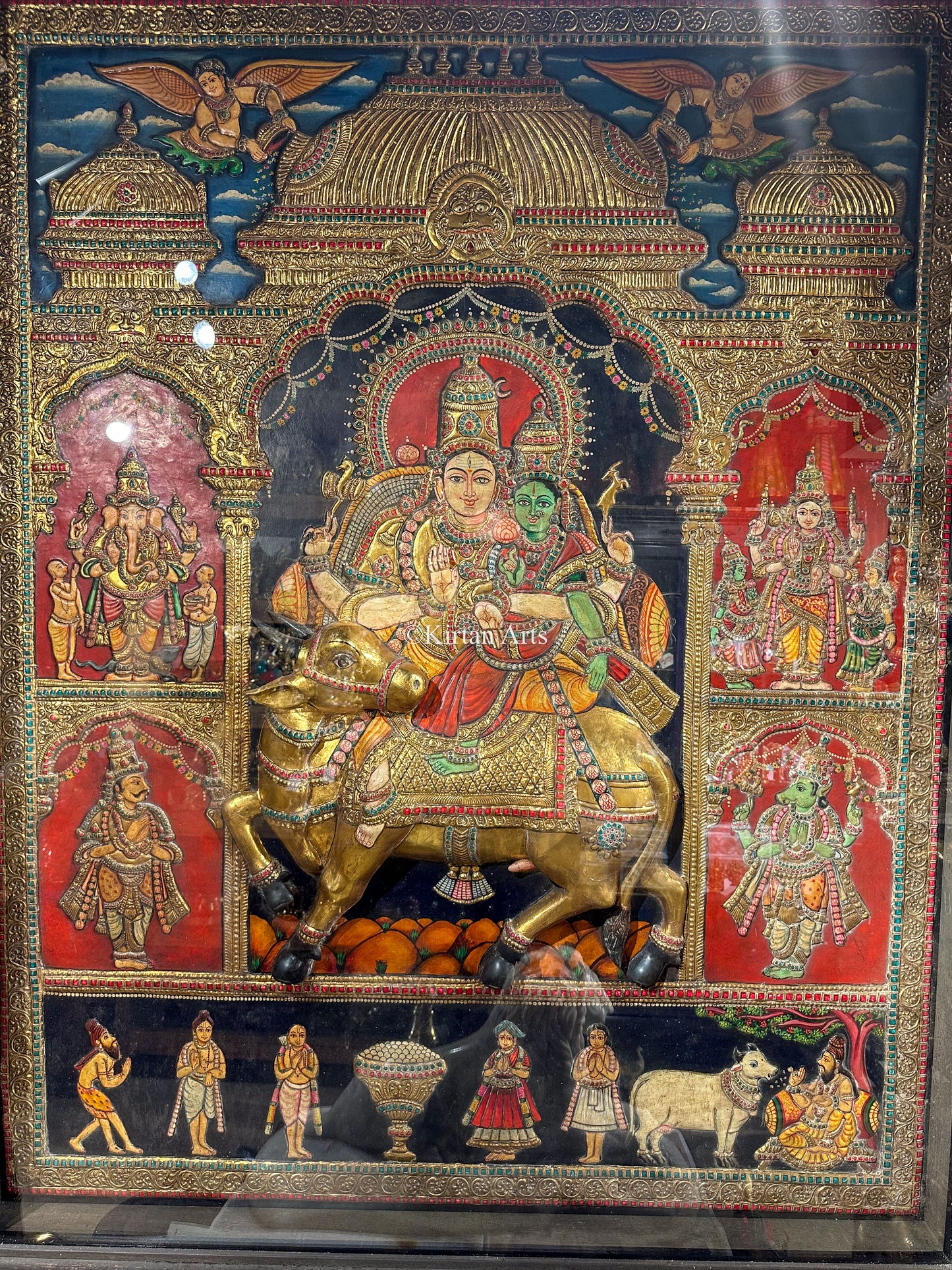 Lord Shiva Pradosham Tanjore Painting | 5.5x4.5 ft | Antique Finish