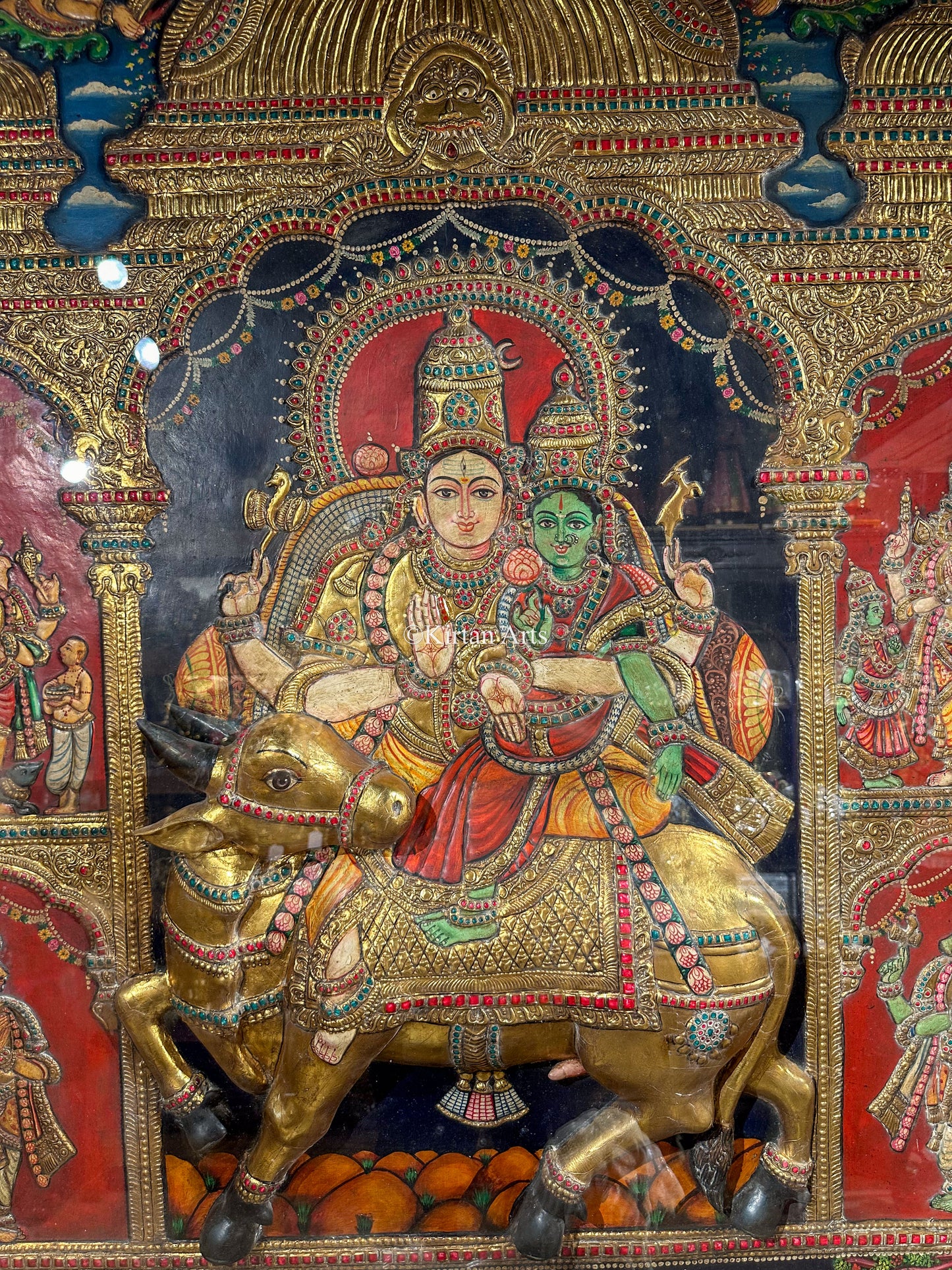 Lord Shiva Pradosham Tanjore Painting | 5.5x4.5 ft | Antique Finish