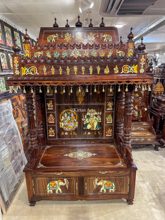 Rosewood Puja Mandir with Storage | 82x51x25 Inches