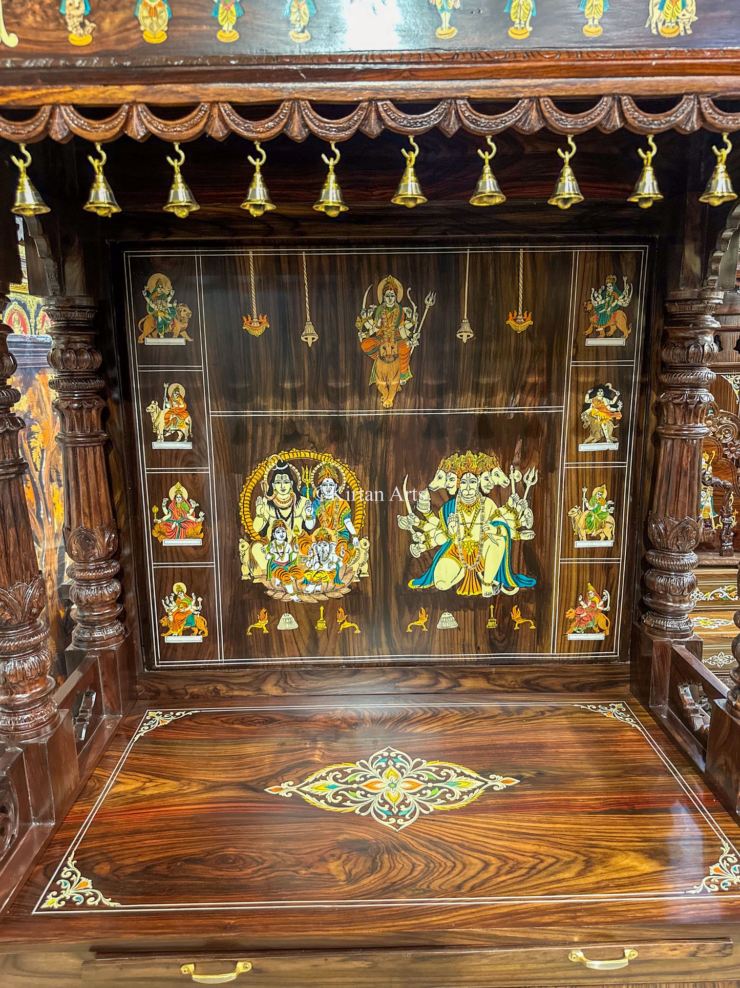 Rosewood Puja Mandir with Storage | 82x51x25 Inches