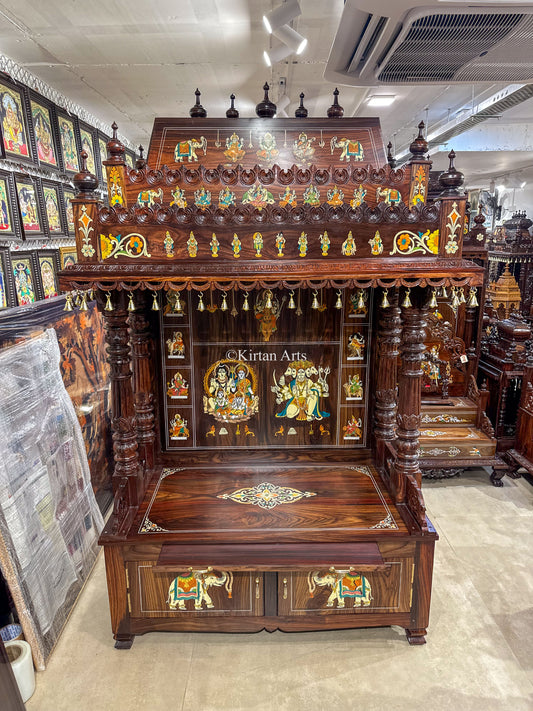 Rosewood Puja Mandir with Storage | 82x51x25 Inches