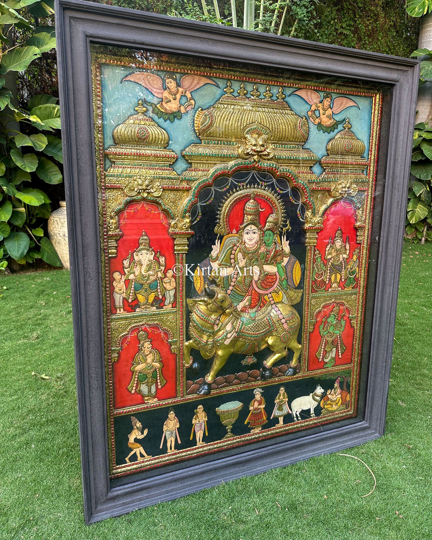 Lord Shiva Pradosham Tanjore Painting | 5.5x4.5 ft | Antique Finish | 3D Embossed Masterpiece