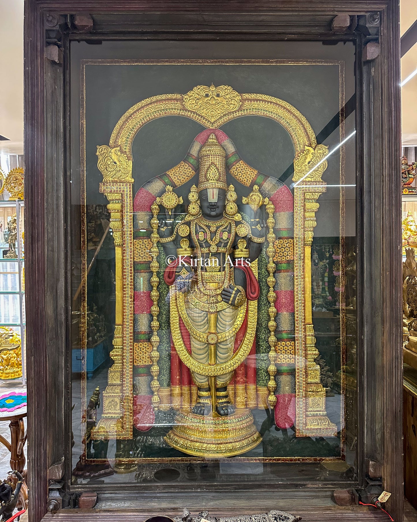 Grand 6ft Netra Balaji Tanjore Painting – 22K Gold 3D Embossed Masterpiece | Antique Finish
