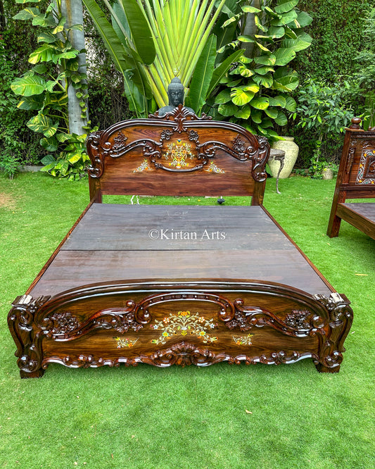 Hand-Carved Rosewood King Bed | Victorian Style | 6.6x6 ft