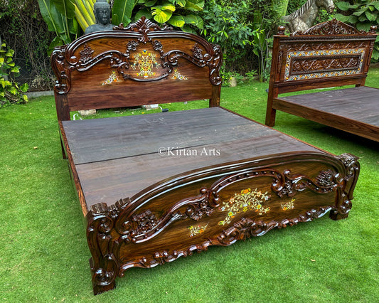 Hand-Carved Rosewood King Bed | Victorian Style | 6.6x6 ft