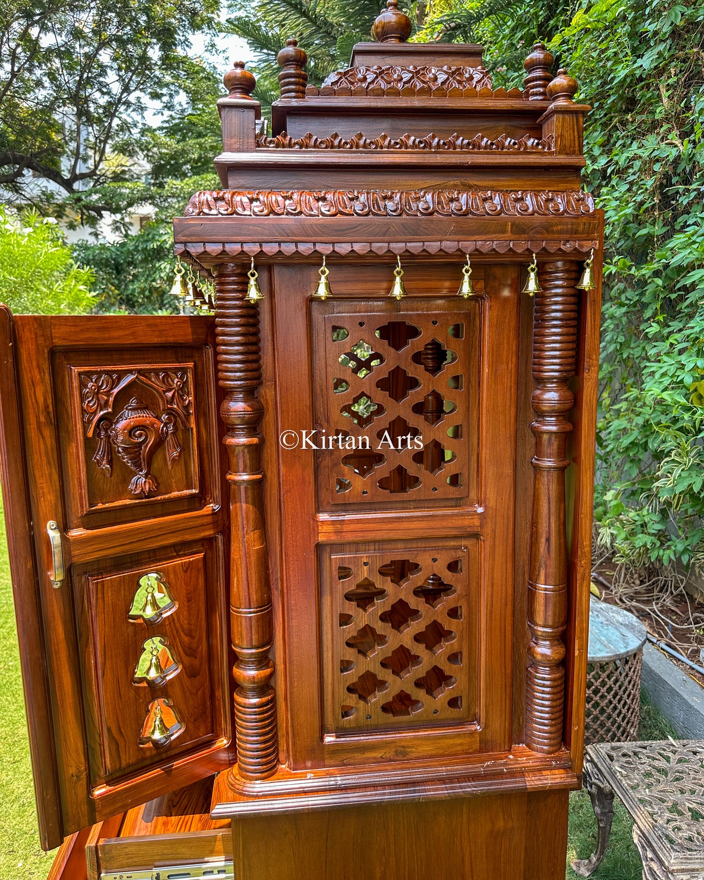 Teakwood Cupboard Style Mandir | Handcarved | 84x42x25 Inches