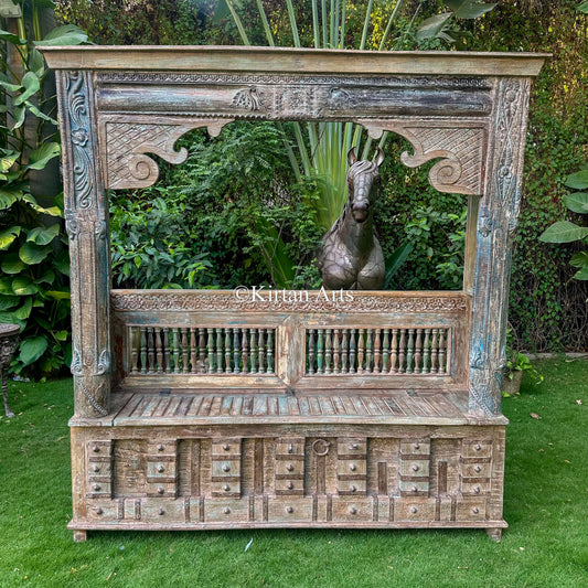 Antique Wooden Day Bed | Distress Finish | Storage