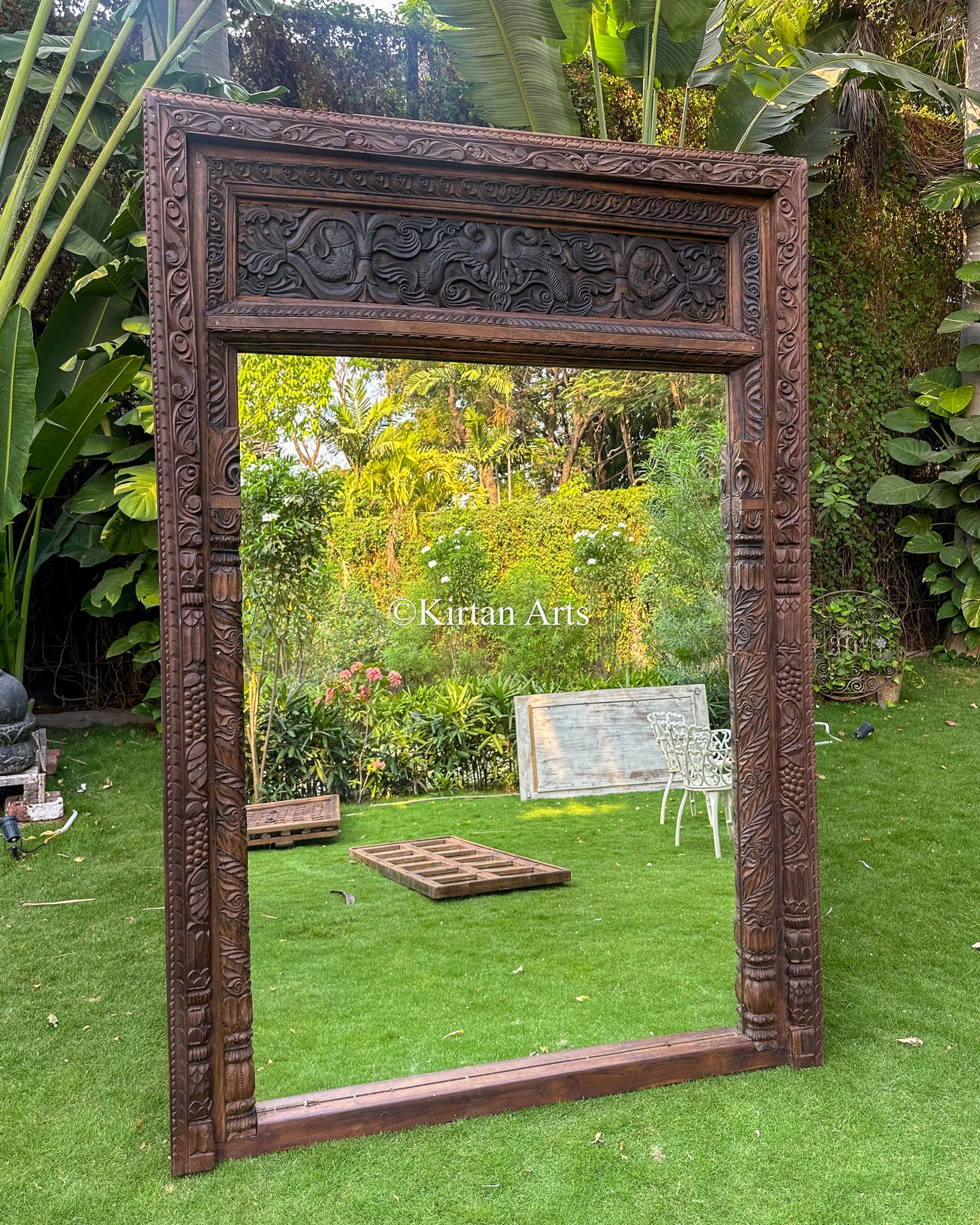 96" Vintage Ornate Reclaimed Wooden Mirror – Grand Architectural Statement Piece