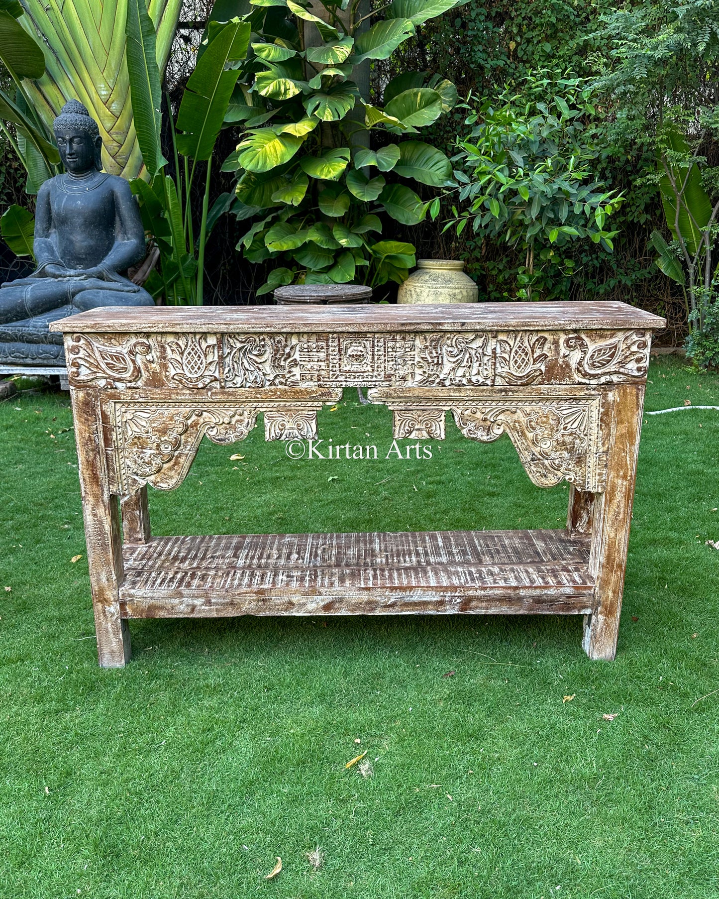 Distressed Carved Console 56"