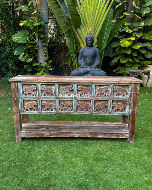 Distressed Elephant Console 62"