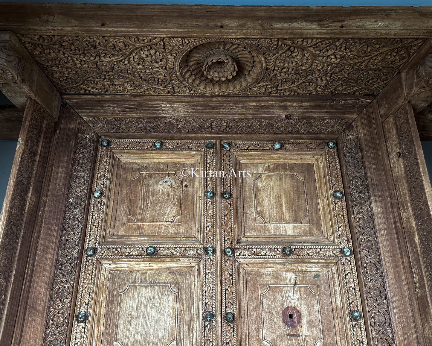 Antique Hand-Carved Solid Teakwood Door with Ornate Frame – Vintage Architectural Salvage from Andhra Pradesh