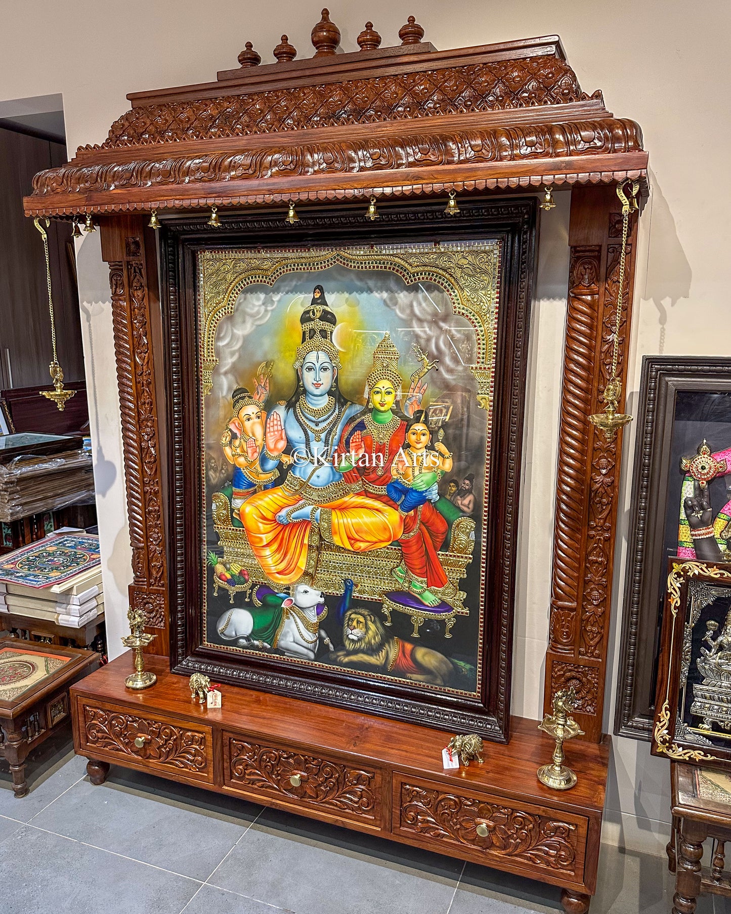 Lord Shiva Parivar Tanjore Art Painting | 4x3 ft
