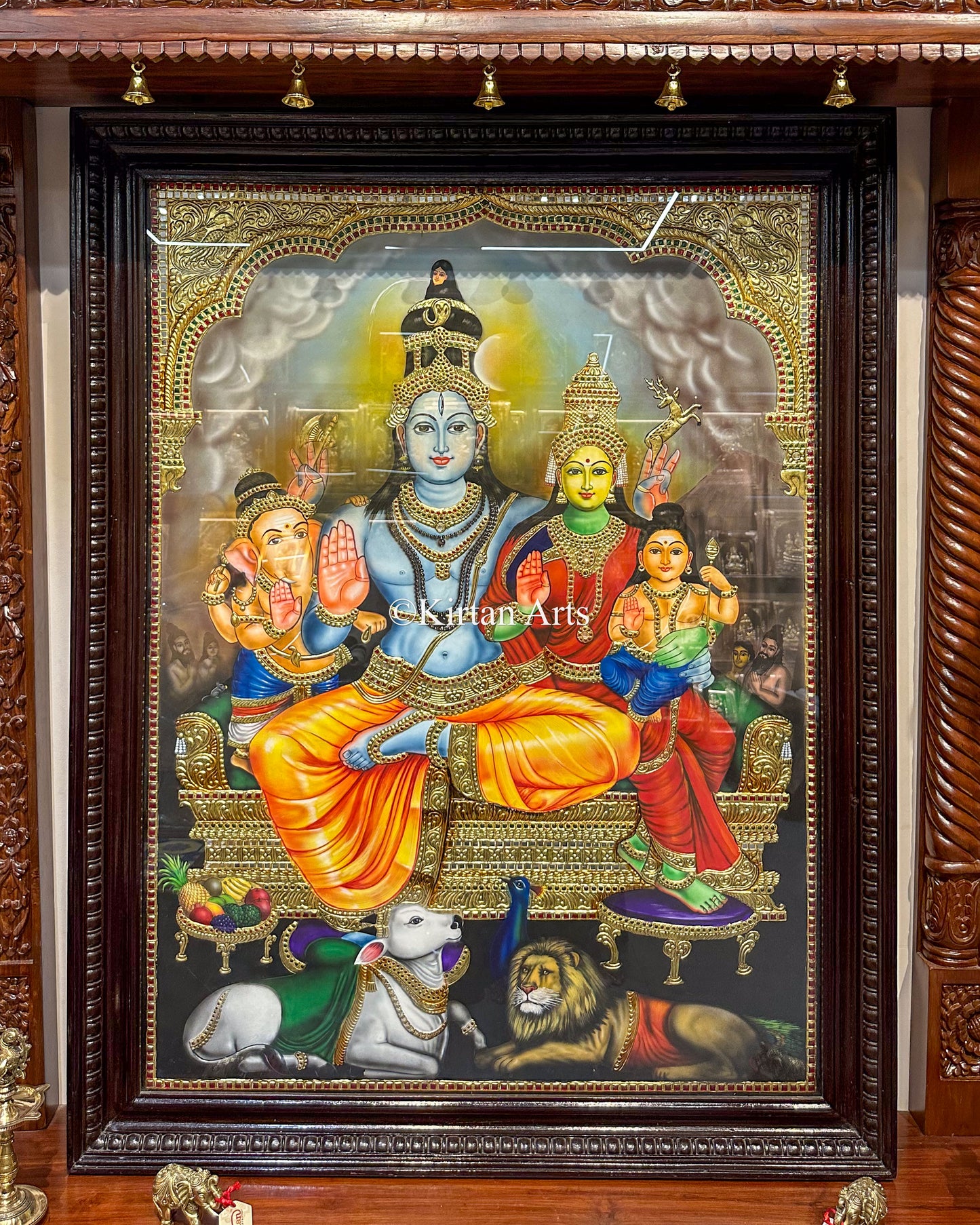 Lord Shiva Parivar Tanjore Art Painting | 4x3 ft