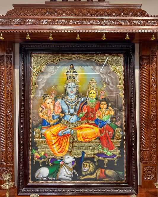 Lord Shiva Parivar Tanjore Art Painting | 4x3 ft