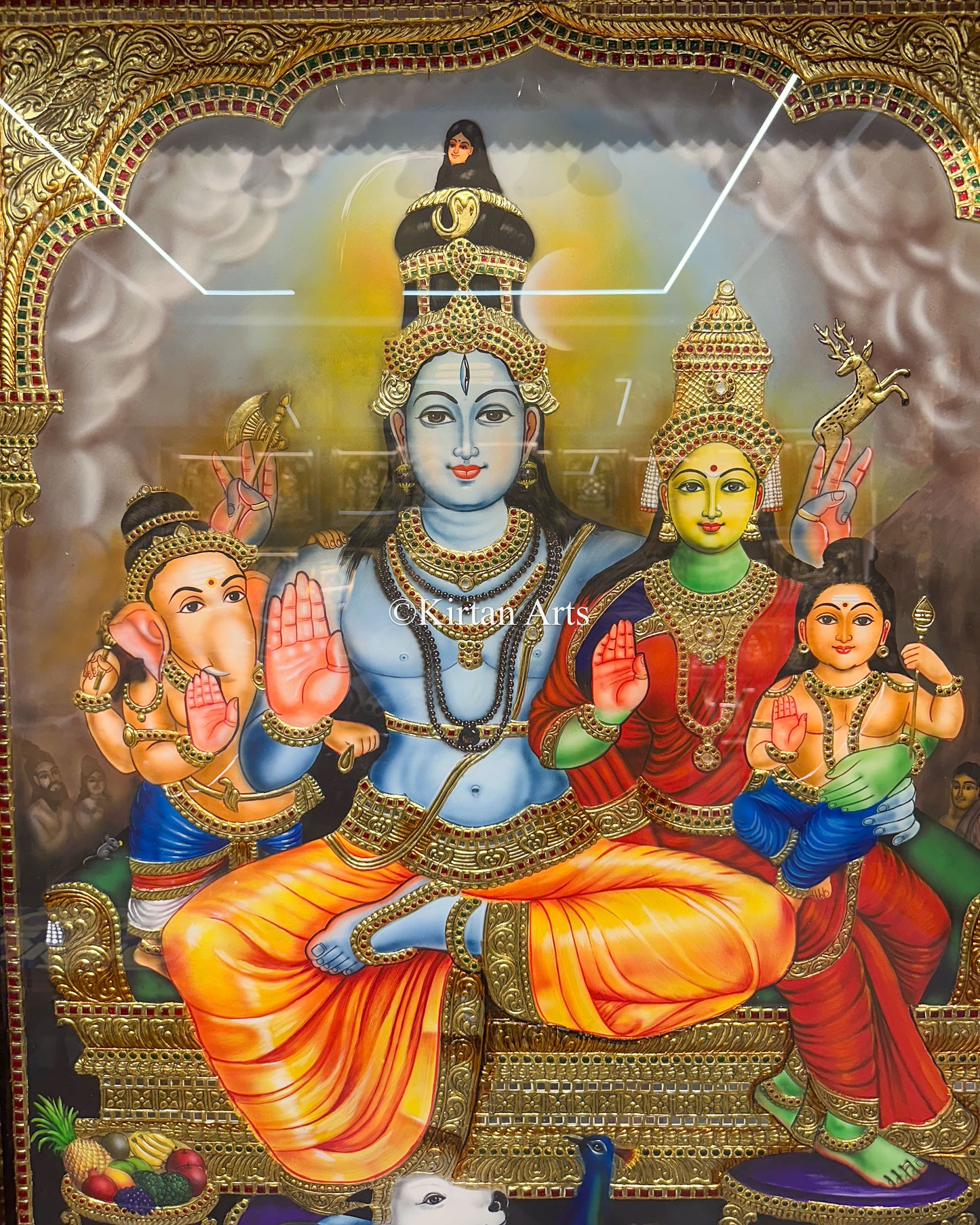 Lord Shiva Parivar Tanjore Art Painting | 4x3 ft