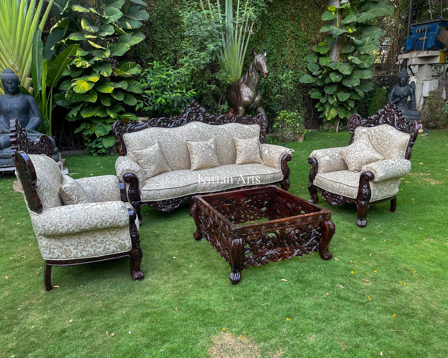 Maharaja Rosewood Sofa Set | Hand-Carved | 3+1+1+CenterTable