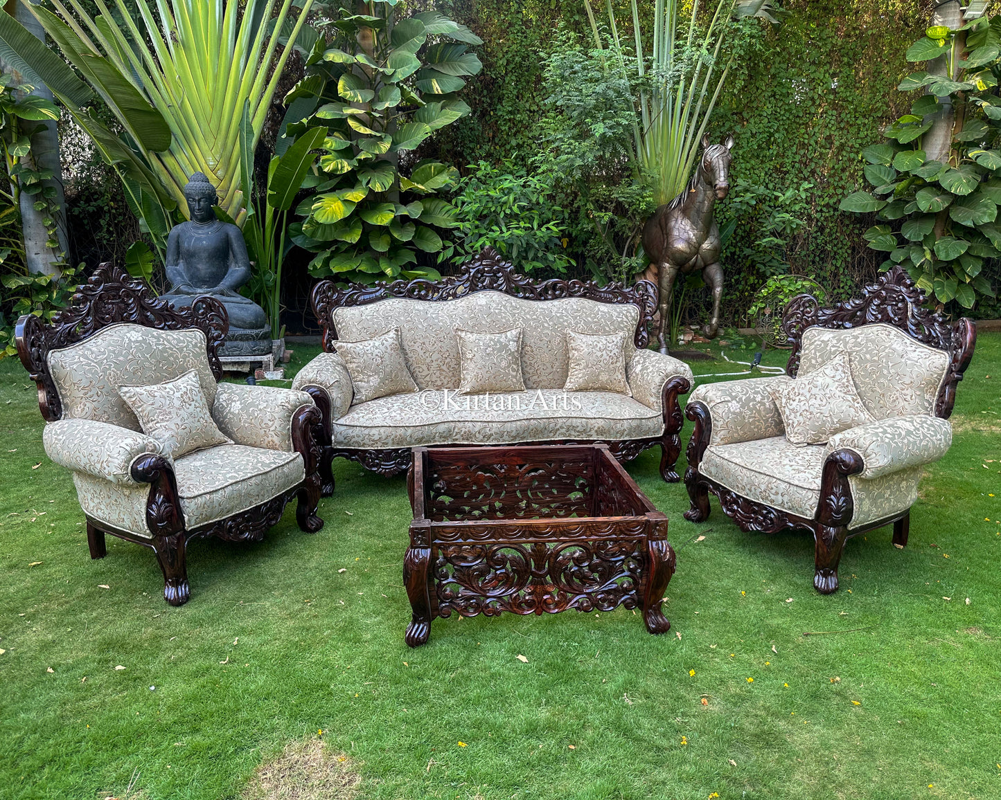 Maharaja Rosewood Sofa Set | Hand-Carved | 3+1+1+CenterTable