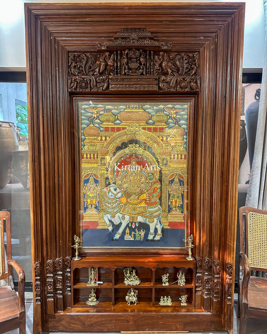 Shiva Pradosham Tanjore Art in Vintage Chettinad Frame | 92"