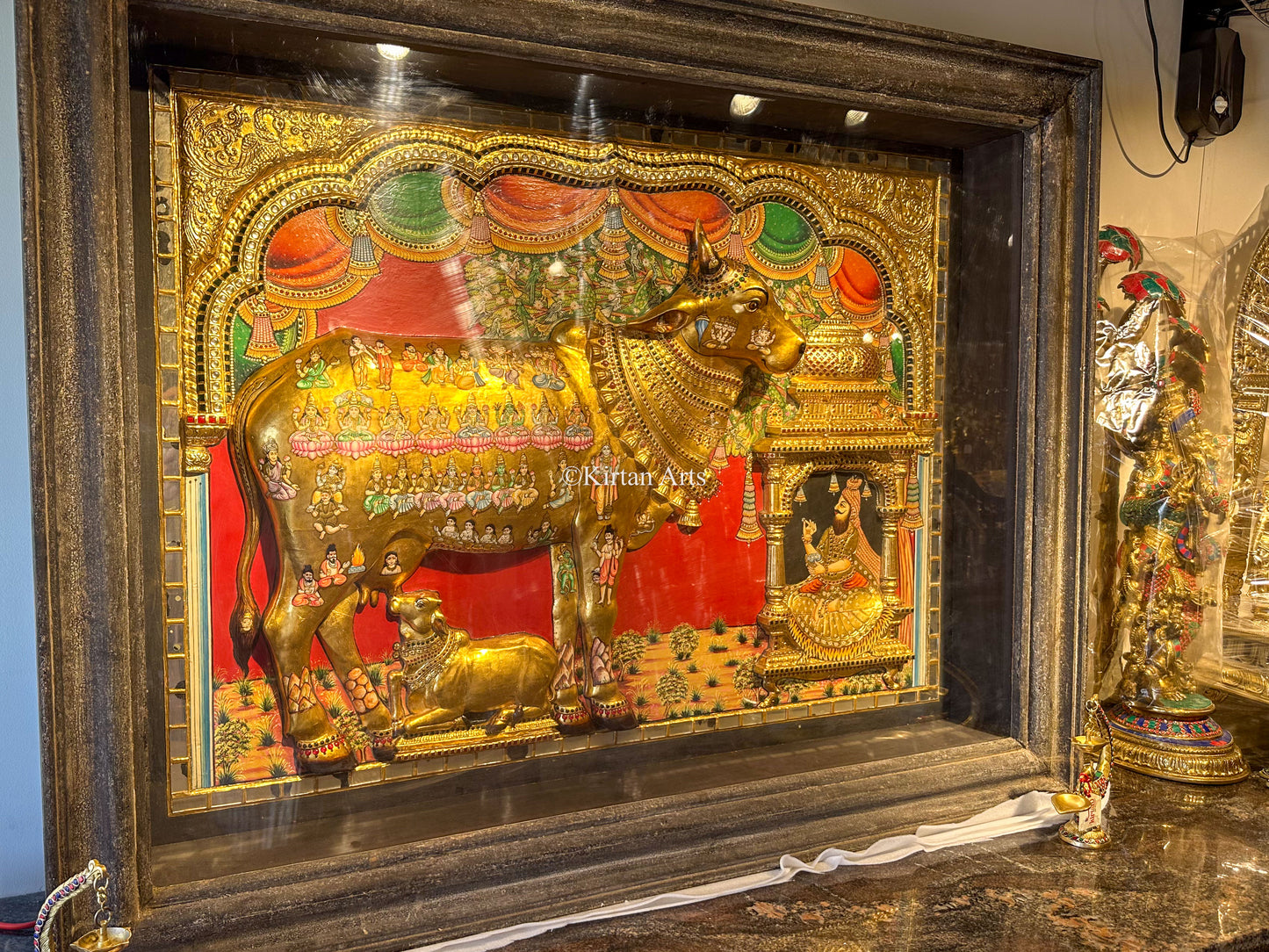 Kamadhenu Tanjore Painting Embossed 3x4ft