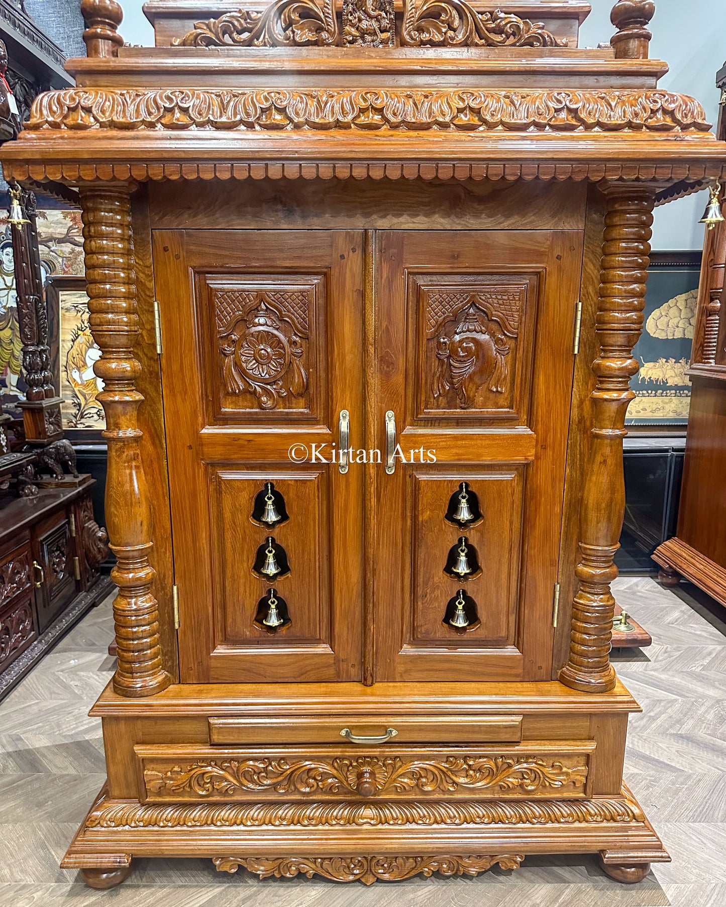 Hand-Carved Solid Teakwood Mandir | 6x3 ft