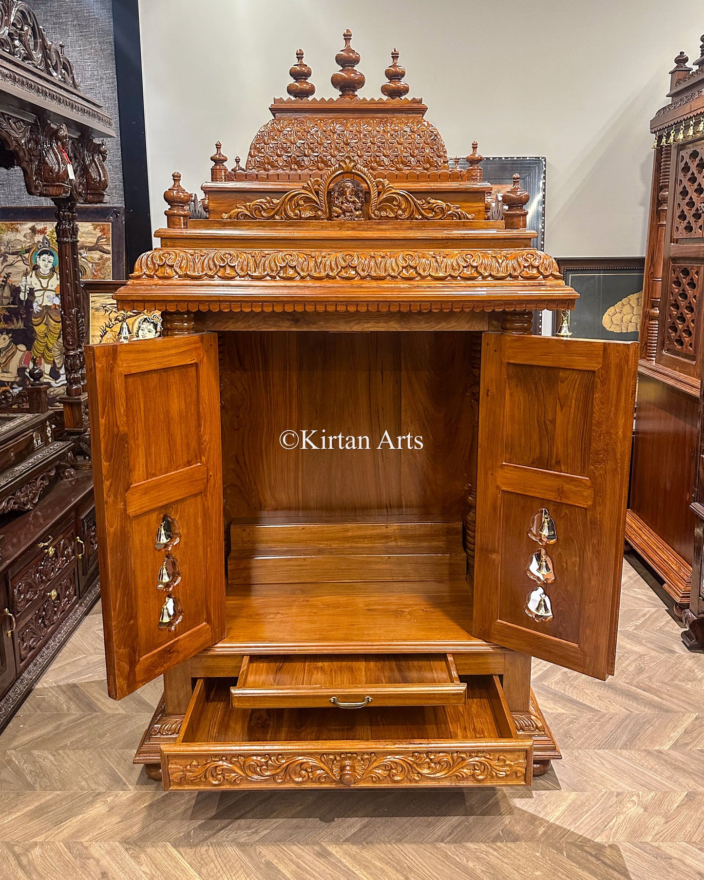Hand-Carved Solid Teakwood Mandir | 6x3 ft