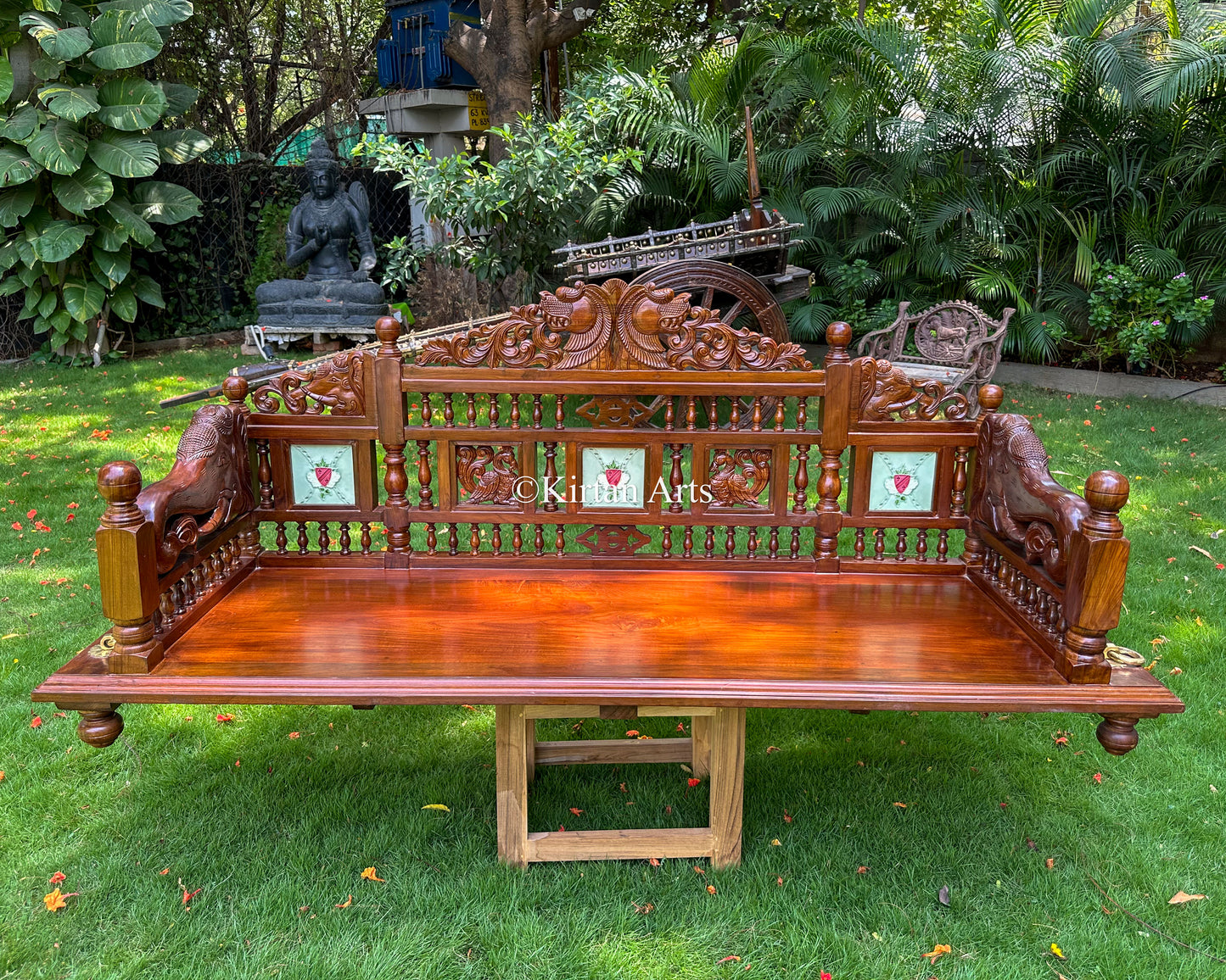 Teakwood Chettinad Swing/Jhula/ Oonjal | Carved Backrest | 6x2 ft |