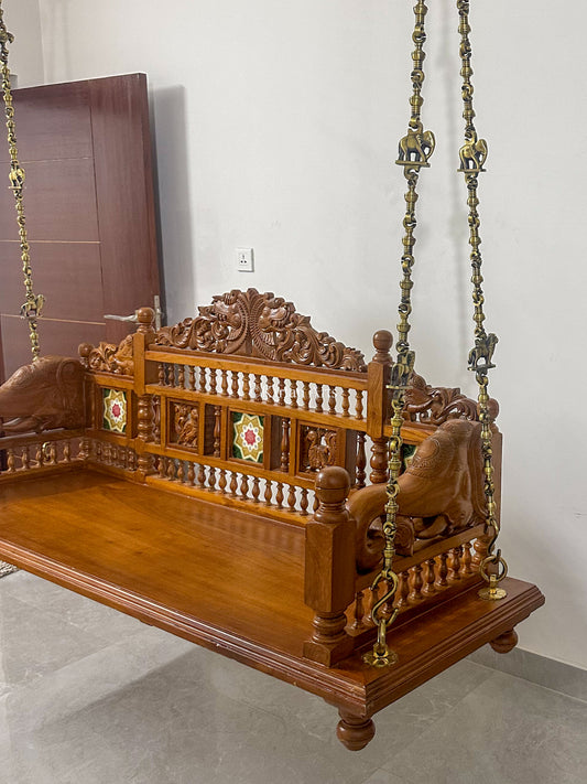 Teakwood Swing/Jhula/ Oonjal | Carved Backrest | 6x2 ft |