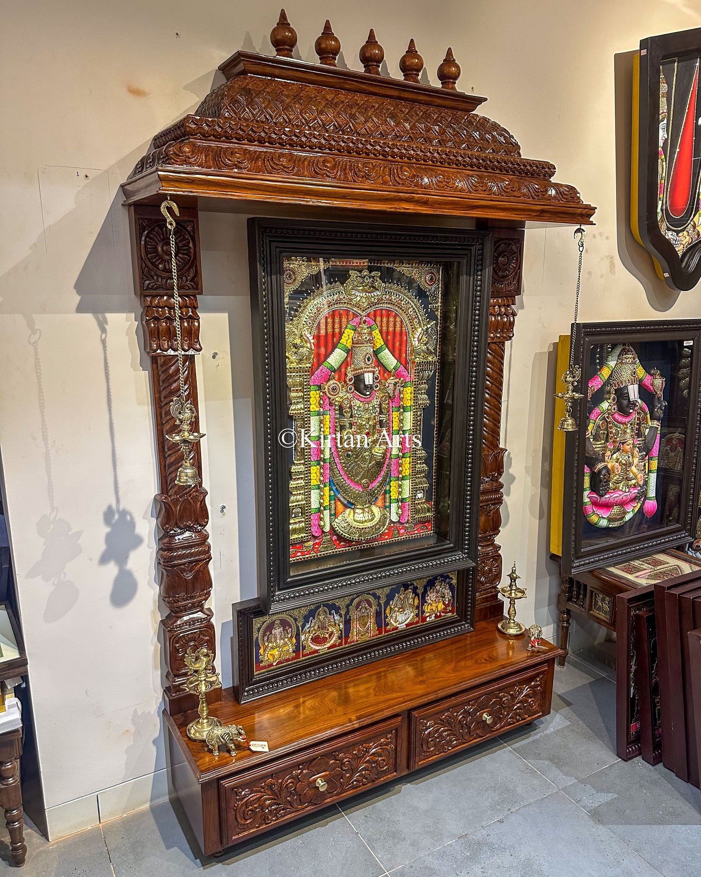 Hand-Carved Teakwood Wall Mandir | 84x48x13 Inches