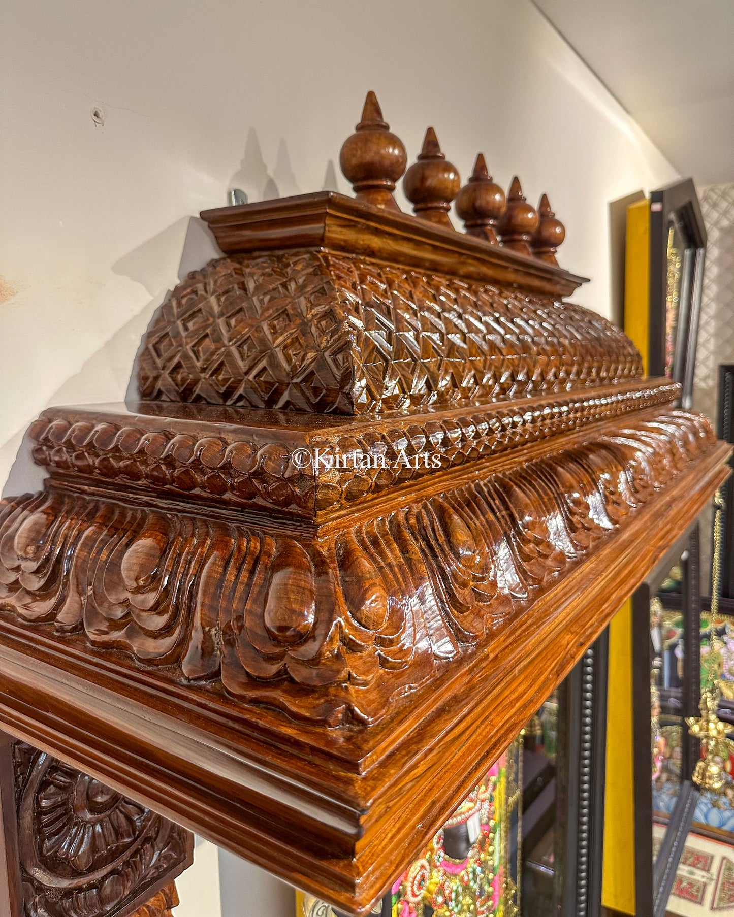 Hand-Carved Teakwood Wall Mandir | 84x48x13 Inches