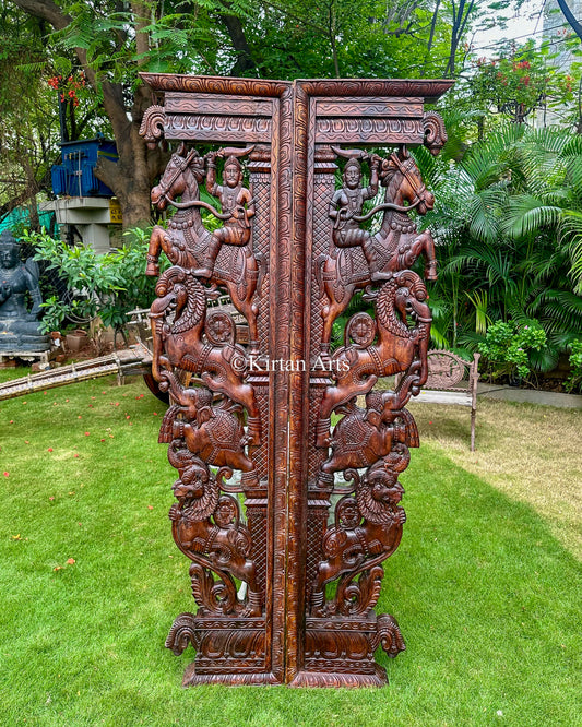 Hand-Carved Traditional Yali Pillars | 82" | Pair
