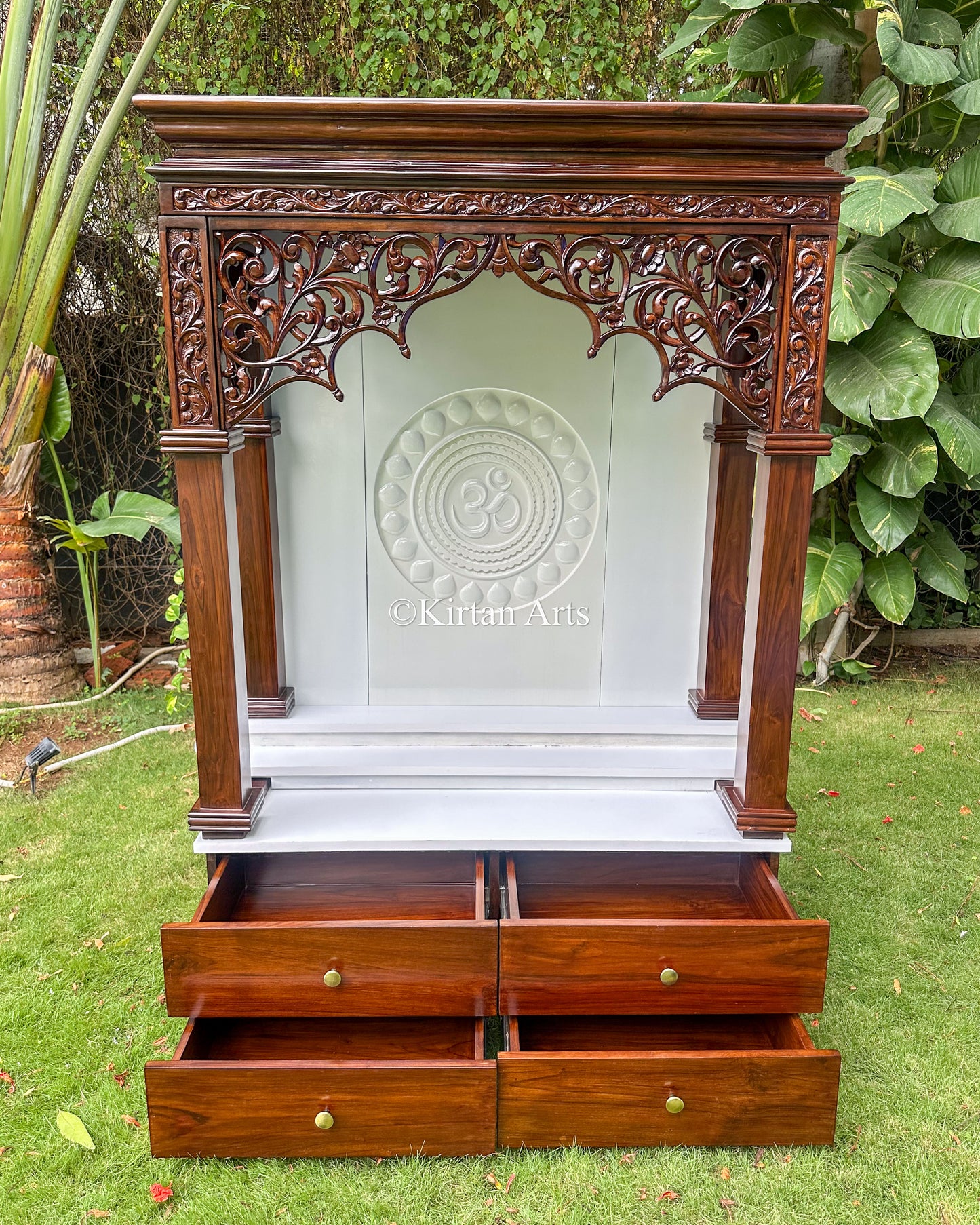Hand-Carved Teakwood Mandir | Duco Backdrop | 6x4 ft