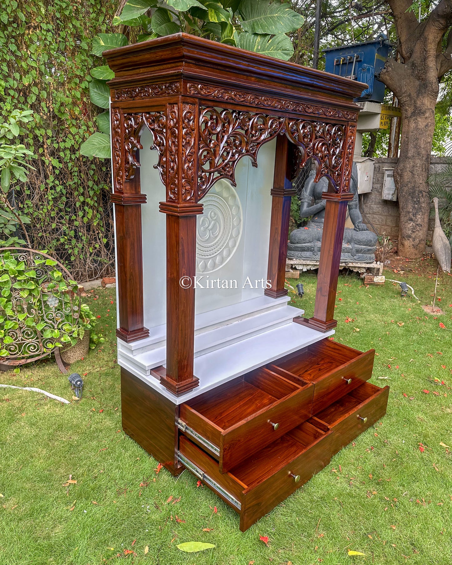 Hand-Carved Teakwood Mandir | Duco Backdrop | 6x4 ft