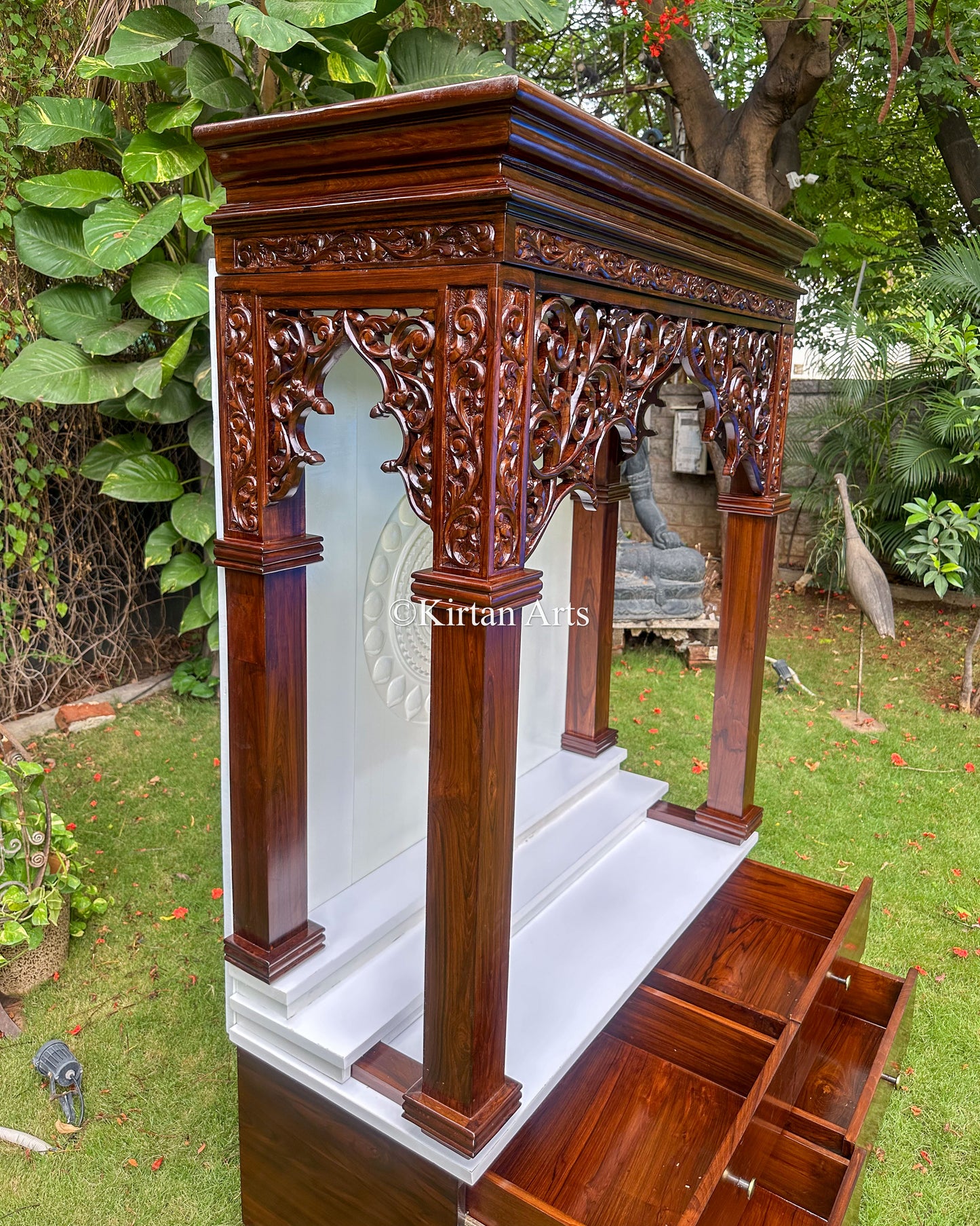 Hand-Carved Teakwood Mandir | Duco Backdrop | 6x4 ft