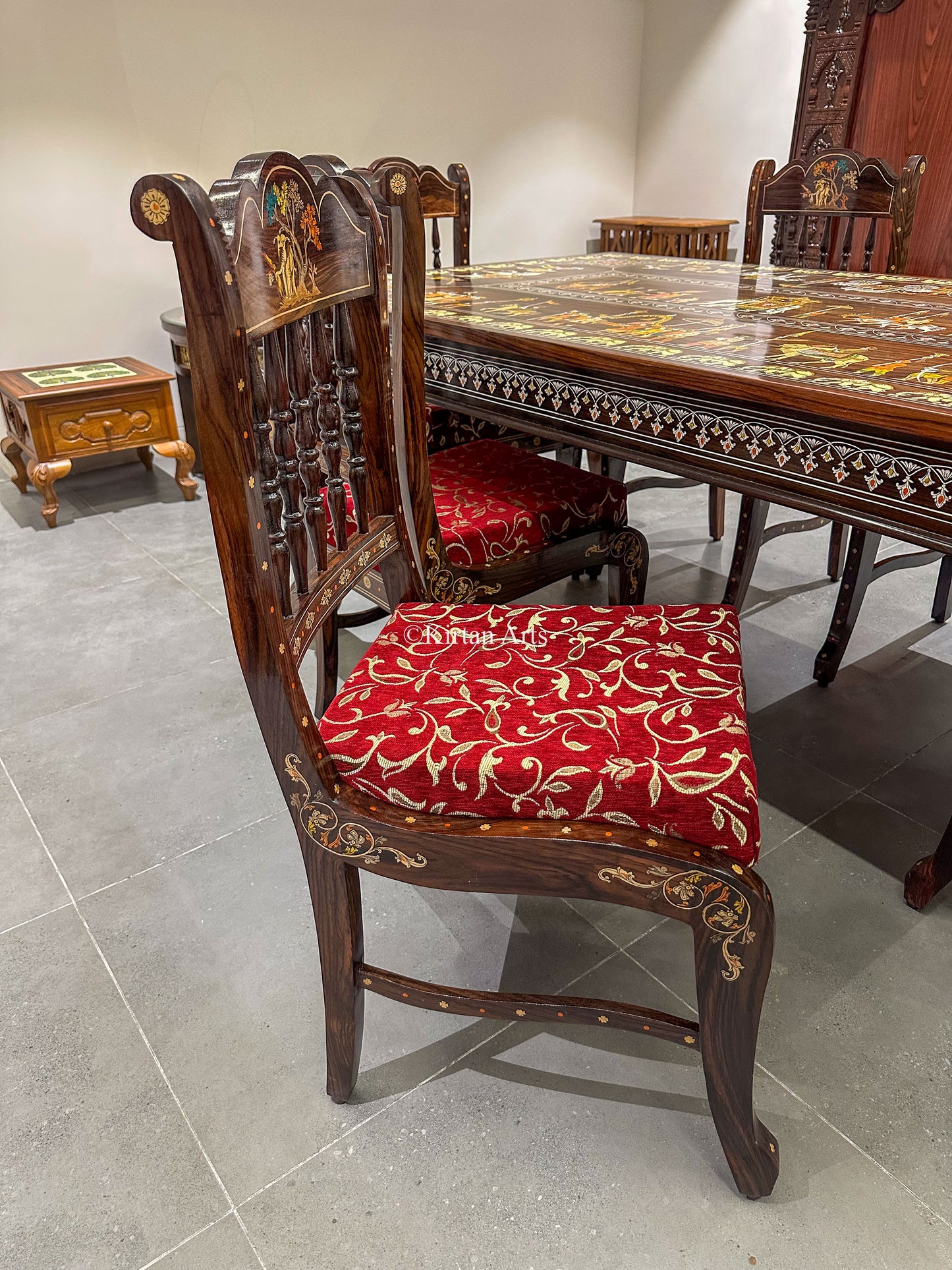 Rosewood Dining Table Set | 6 Seater | Dussehra Procession Inlay | 6x3.5 ft