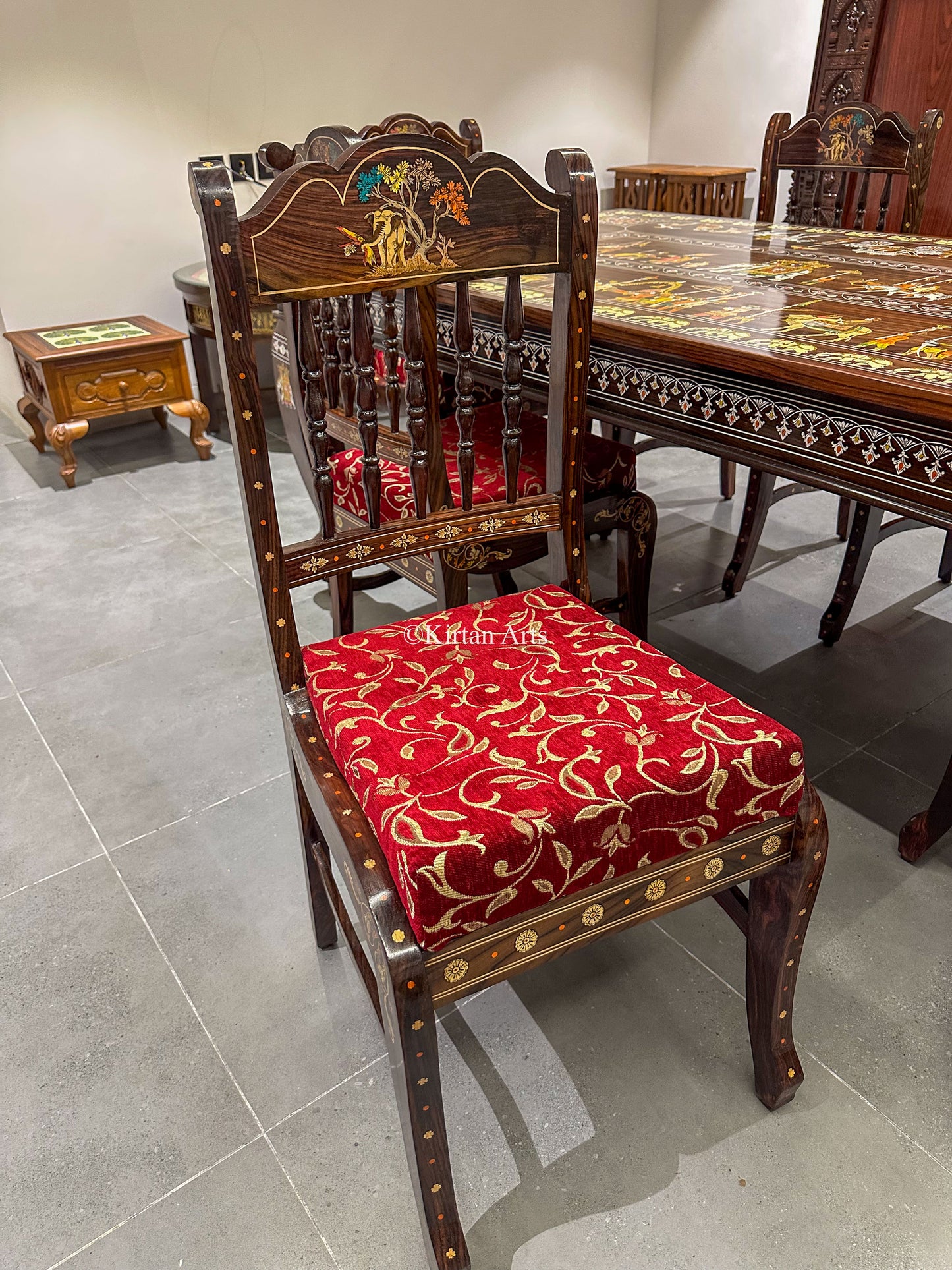 Rosewood Dining Table Set | 6 Seater | Dussehra Procession Inlay | 6x3.5 ft