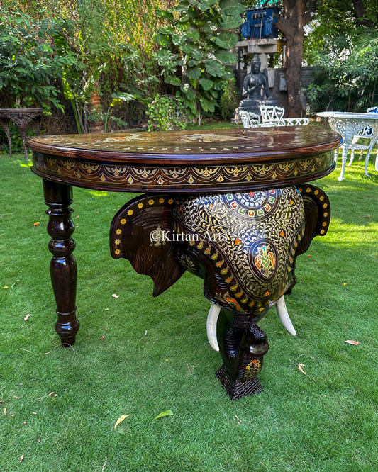 Large Rosewood Elephant Console Table w Brass Inlay | 46"