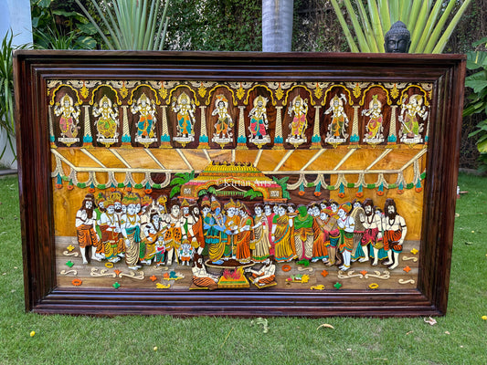 Srinivasa Kalyanam Rosewood Panel with Dasavatar | 3x5 ft | 3D Embossed