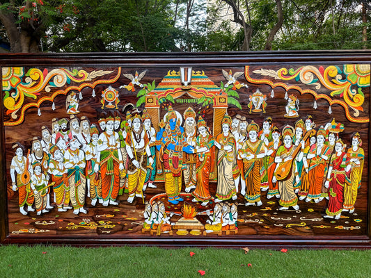 Srinivasa Kalyanam Rosewood Panel | 3D Embossed | 8x4 ft
