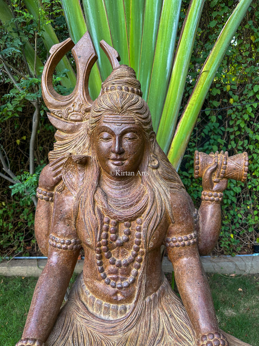 Lord Shiva Sculpture in Lava Stone | Saffron Finish | 4ft