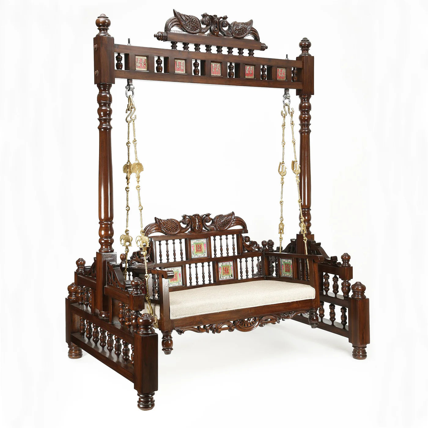 Grand Teakwood Jhula with Warli & Madhubani Art and Dhokra Brass Detailing | Padmini Swing