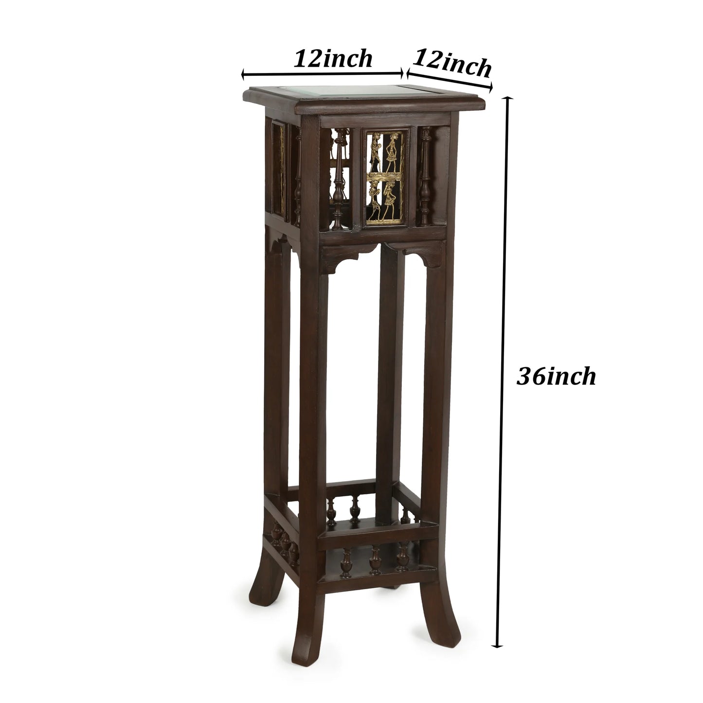 Nyra-III Premium Teakwood 36-Inch Extra Tall Planter Stand – Warli & Dhokra Art Accents