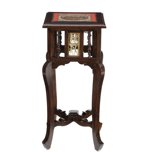 Shahi Premium Teakwood 30-Inch Tall End Table – Warli & Dhokra Art Accents